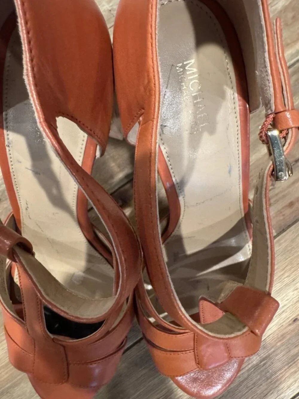 Michael Kors Mercer Platform Heels Cork & Leather Orange Women's Size 7 1/2